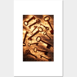 Old skeleton keys on sheet music Posters and Art